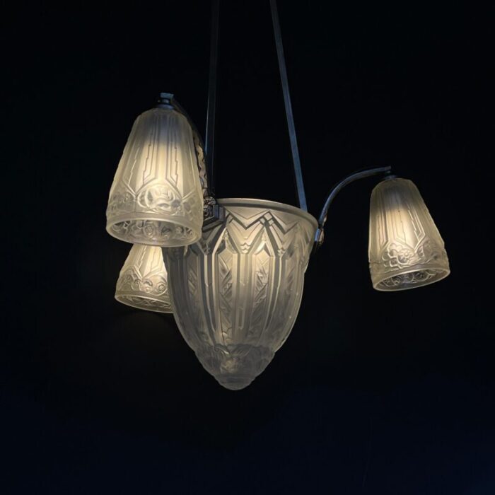 art deco chandelier hanging lamp attributed to maynadier 1930s 7399