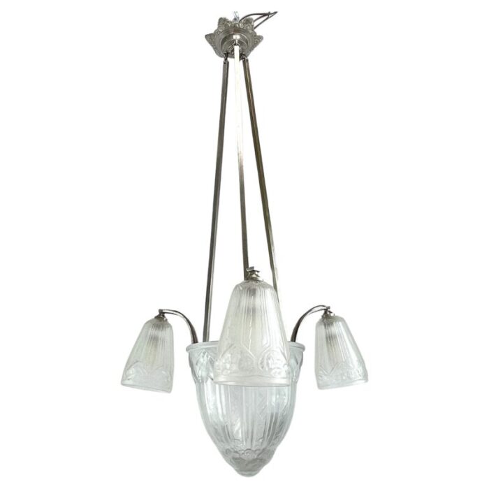 art deco chandelier hanging lamp attributed to maynadier 1930s 8396