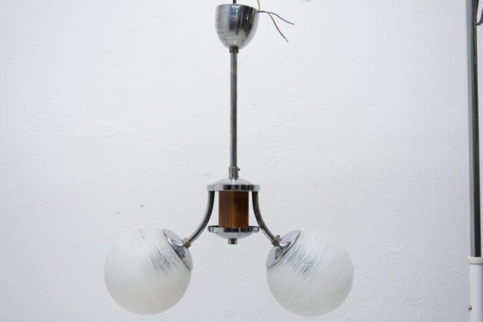 art deco chandelier in chrome and wood 1930s 1