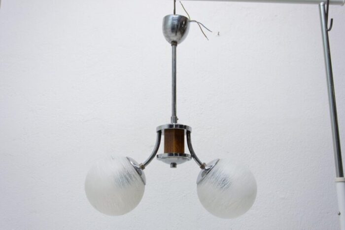 art deco chandelier in chrome and wood 1930s 2