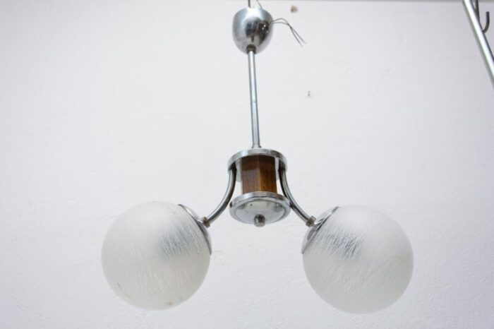 art deco chandelier in chrome and wood 1930s 4