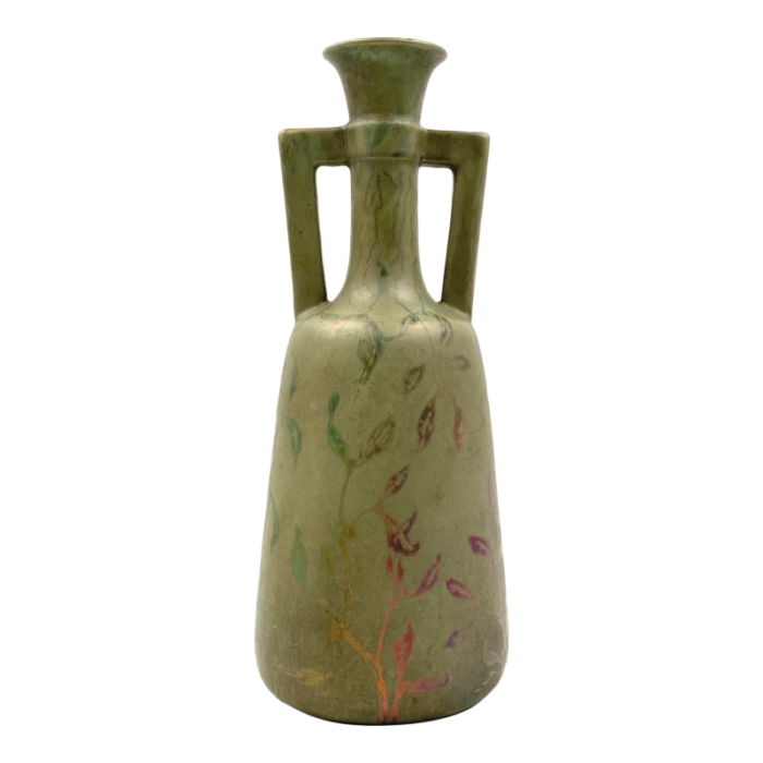 art deco green iridescent vase montieres france 1930s 3675