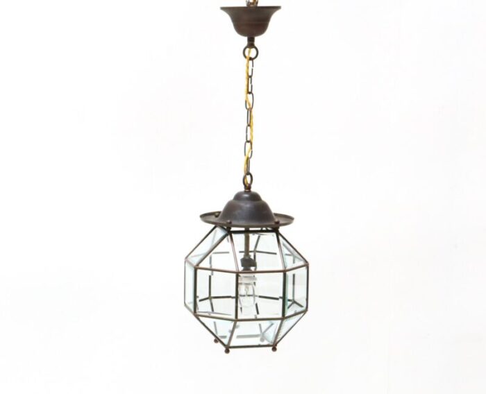 art deco lantern in brass with original beveled glass 1920s 11