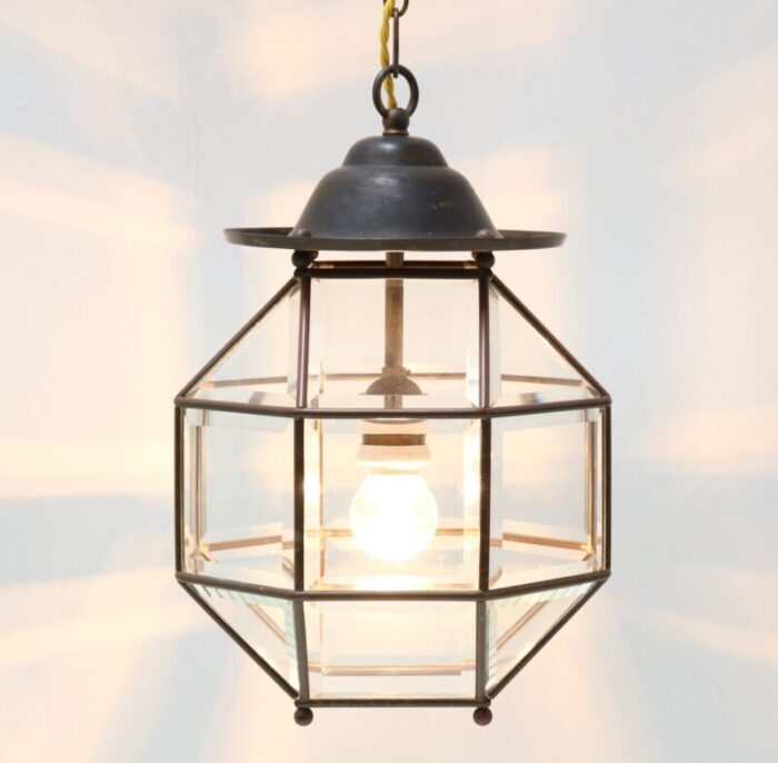 art deco lantern in brass with original beveled glass 1920s 4