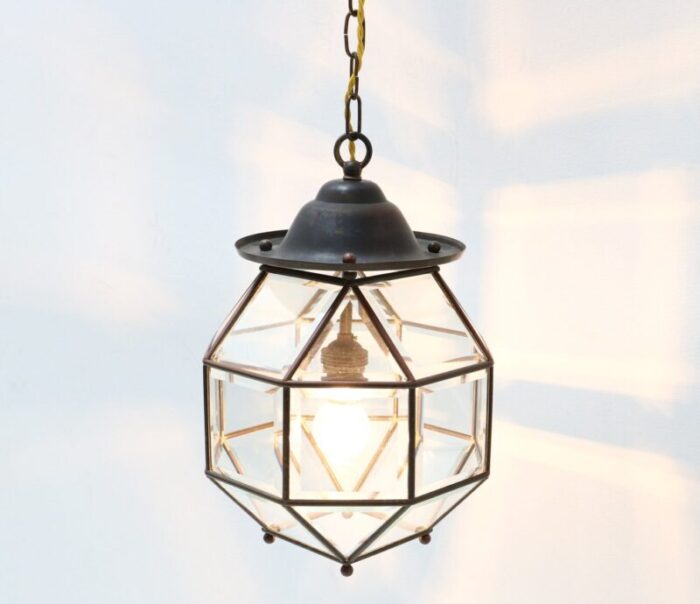 art deco lantern in brass with original beveled glass 1920s 6