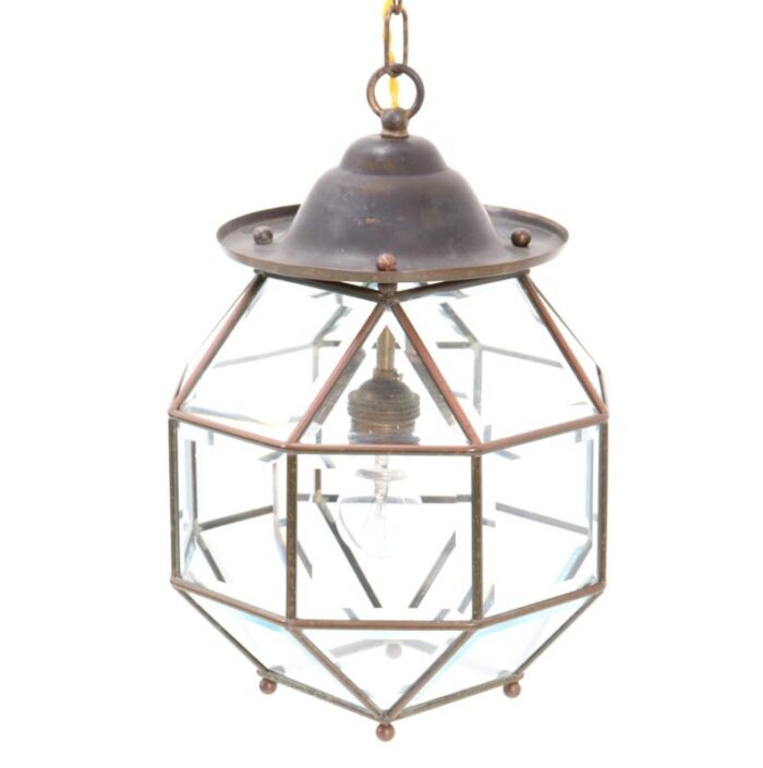 art deco lantern in brass with original beveled glass 1920s 8