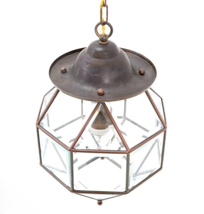 art deco lantern in brass with original beveled glass 1920s 9