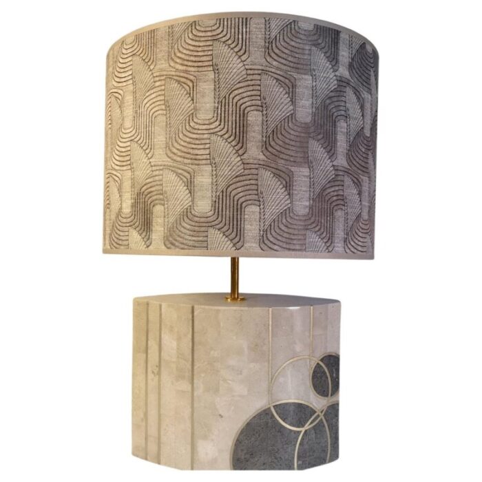 art deco marble table lamp with brass inlay 1