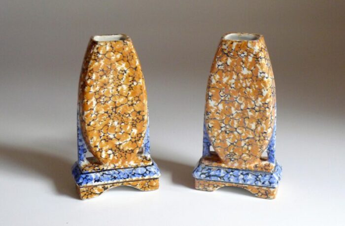 art deco marbled vases by la majolica 1930s set of 2 2993