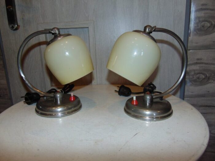 art deco nickel plated table or wall lamps set of 2 1