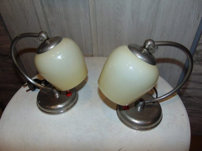 art deco nickel plated table or wall lamps set of 2 2