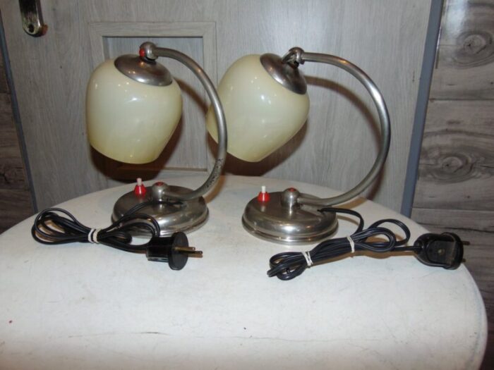 art deco nickel plated table or wall lamps set of 2 6