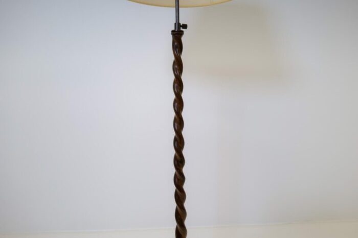 art deco organic swirl floor lamp in stained birch sweden 1940s 8