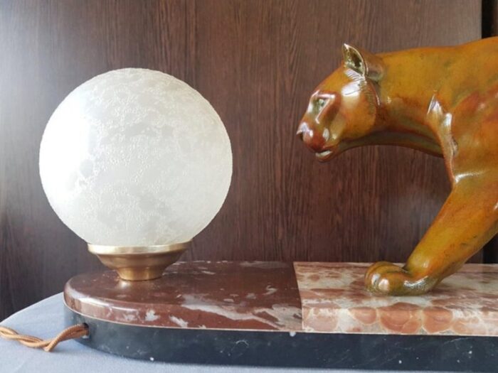 art deco panther sculptural table lamp france 1930s 11