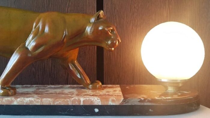 art deco panther sculptural table lamp france 1930s 13