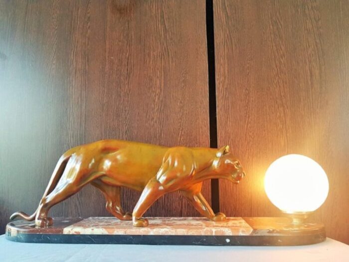 art deco panther sculptural table lamp france 1930s 14