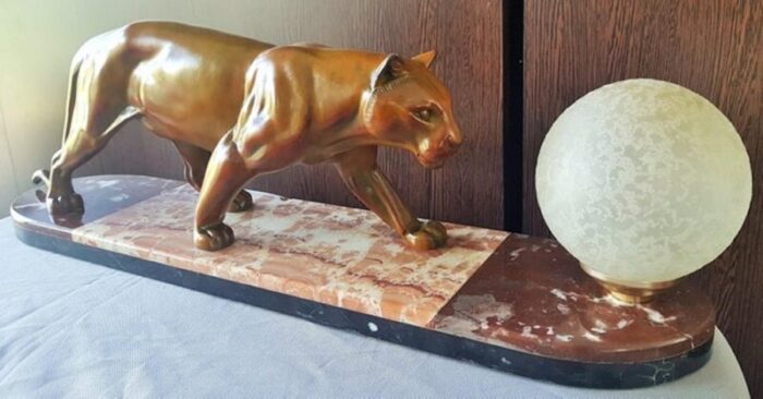 art deco panther sculptural table lamp france 1930s 15