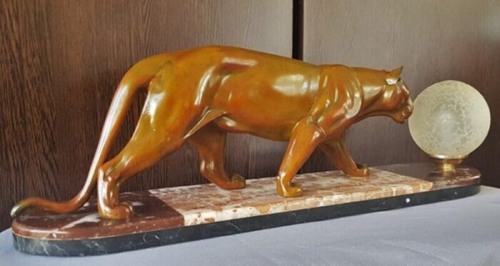 art deco panther sculptural table lamp france 1930s 16