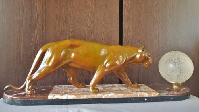 art deco panther sculptural table lamp france 1930s 5