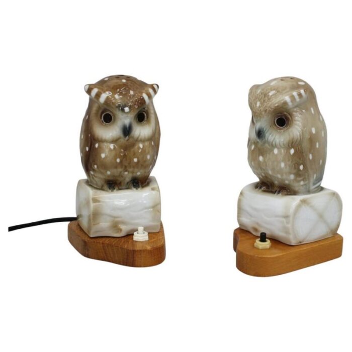 art deco porcelain owl table lamps czechoslovakia 1930s set of 2 1