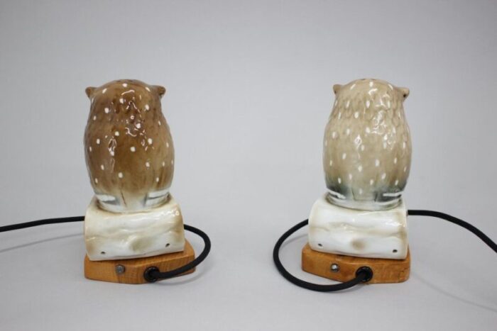 art deco porcelain owl table lamps czechoslovakia 1930s set of 2 4