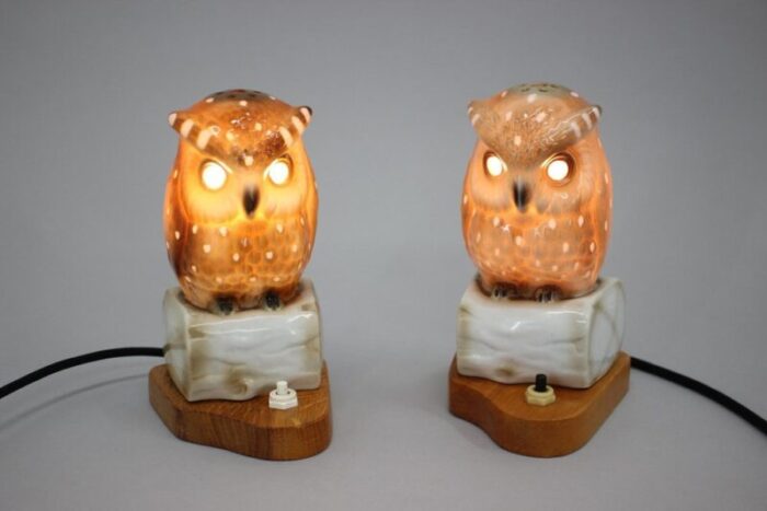 art deco porcelain owl table lamps czechoslovakia 1930s set of 2 5