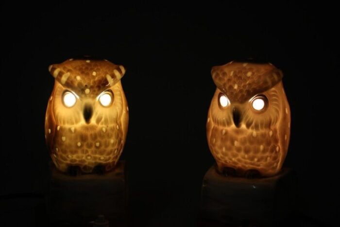 art deco porcelain owl table lamps czechoslovakia 1930s set of 2 6