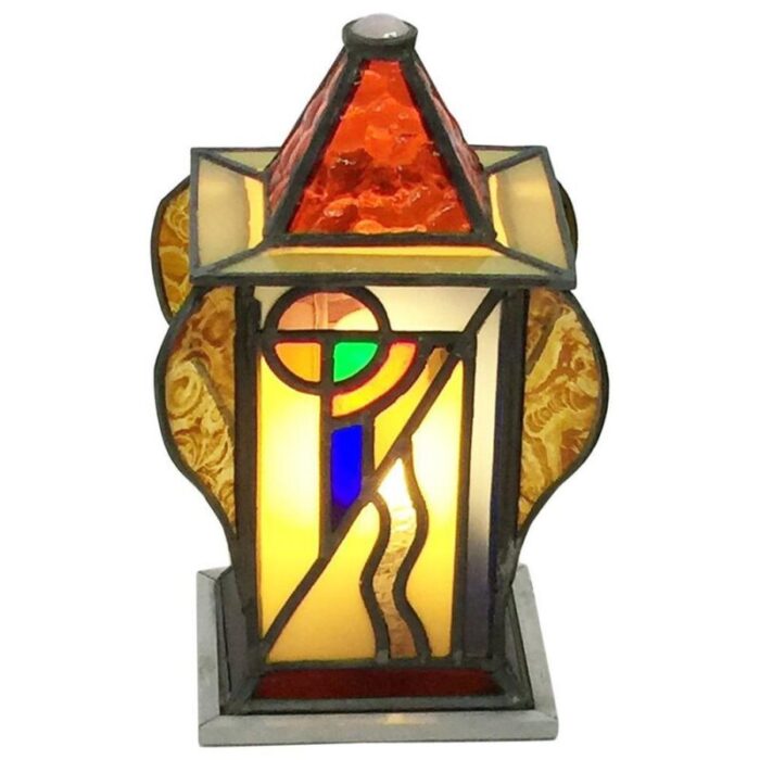 art deco square organic shaped stained glass table lamp 1