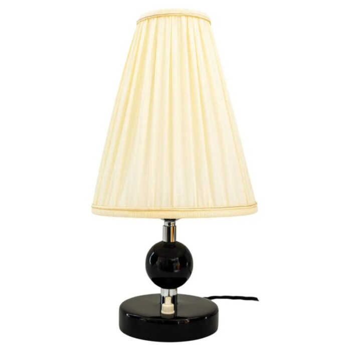 art deco table lamp with fabric shade and wood base 1920s 1