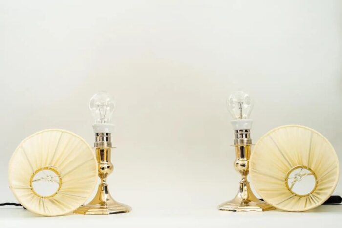 art deco viennese table lamps with fabric shades 1920s set of 2 4