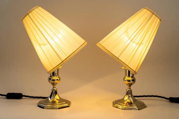 art deco viennese table lamps with fabric shades 1920s set of 2 5