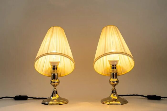 art deco viennese table lamps with fabric shades 1920s set of 2 6