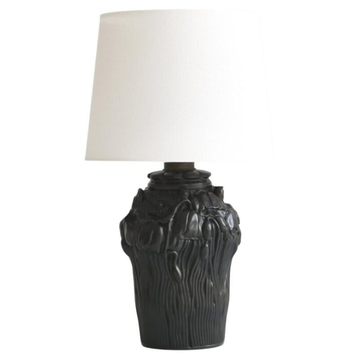 art nouveau danish table lamp in black terracotta from l hjort 1920 1