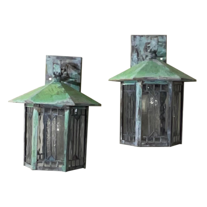 arts and crafts wall lantern sconces with art glass shade 1865