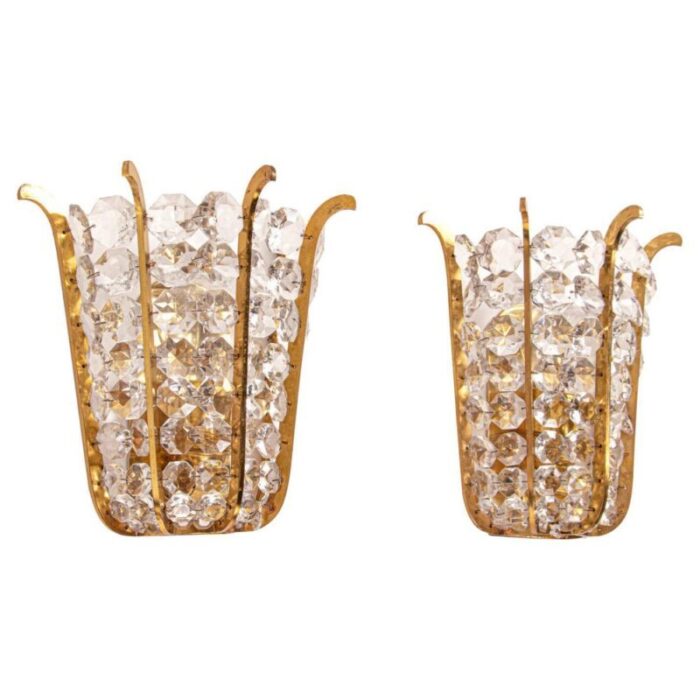 austria faceted crystals brass wall sconces from bakalowits 1960 set of 2 1