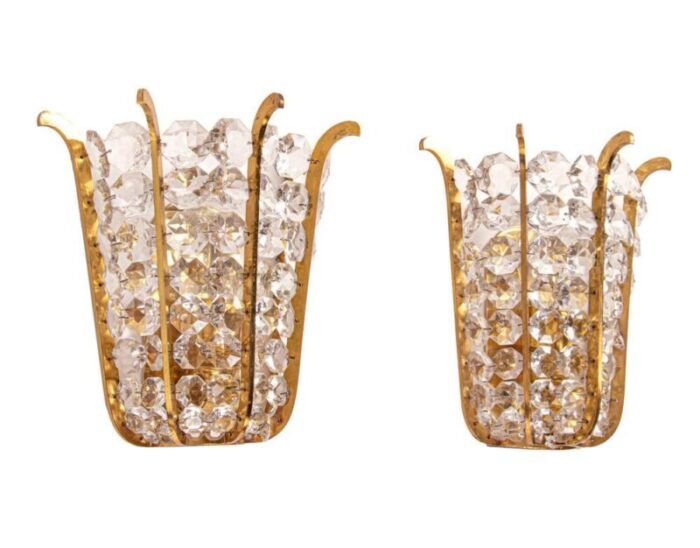 austria faceted crystals brass wall sconces from bakalowits 1960 set of 2 10