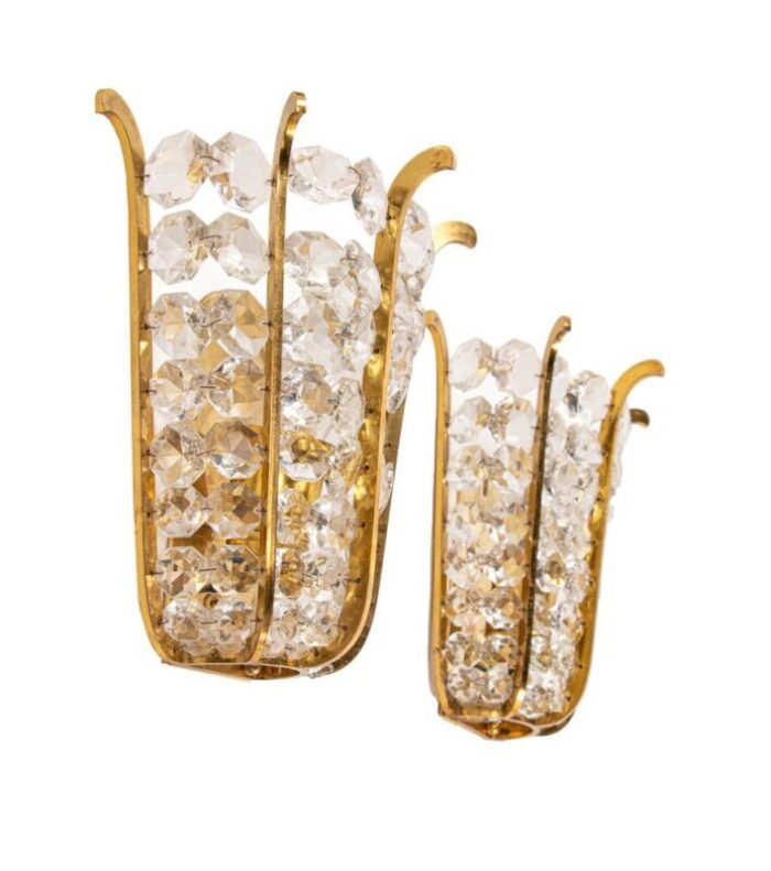 austria faceted crystals brass wall sconces from bakalowits 1960 set of 2 2