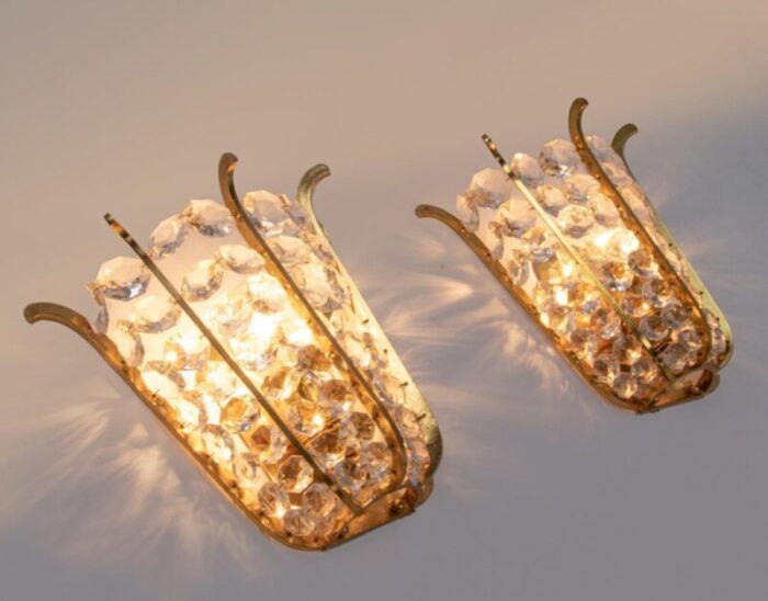 austria faceted crystals brass wall sconces from bakalowits 1960 set of 2 6