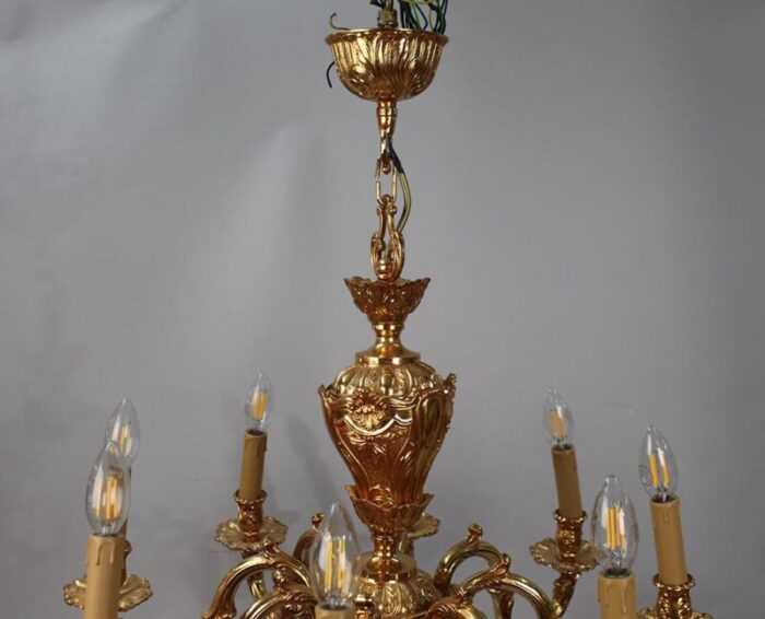 baroque 6 arm ormolu chandeliers 1980s set of 2 2941