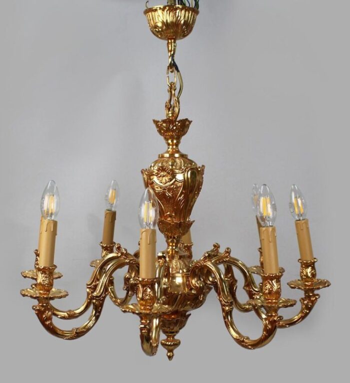 baroque 6 arm ormolu chandeliers 1980s set of 2 3039