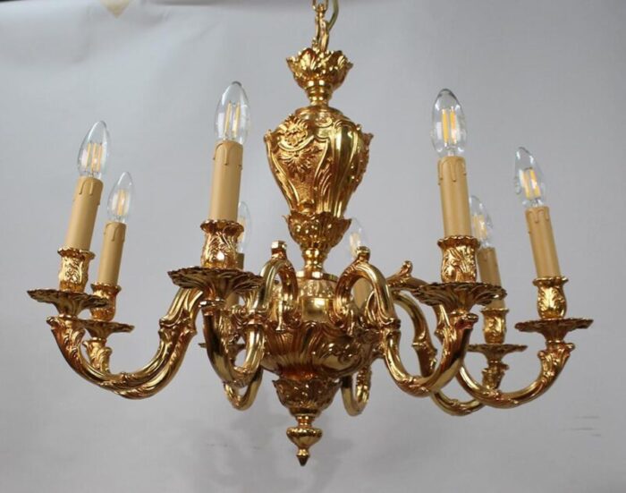 baroque 6 arm ormolu chandeliers 1980s set of 2 4978