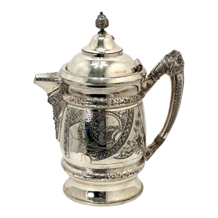 beautiful antique 1880s american victorian silverplate hot coffee pitcher with internal hot water chamber heater 4703