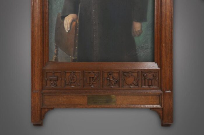 belgian decorated neo gothic frame with colored photo of a school director 1925 3932