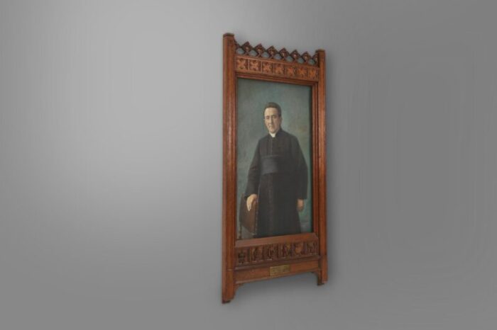 belgian decorated neo gothic frame with colored photo of a school director 1925 9742