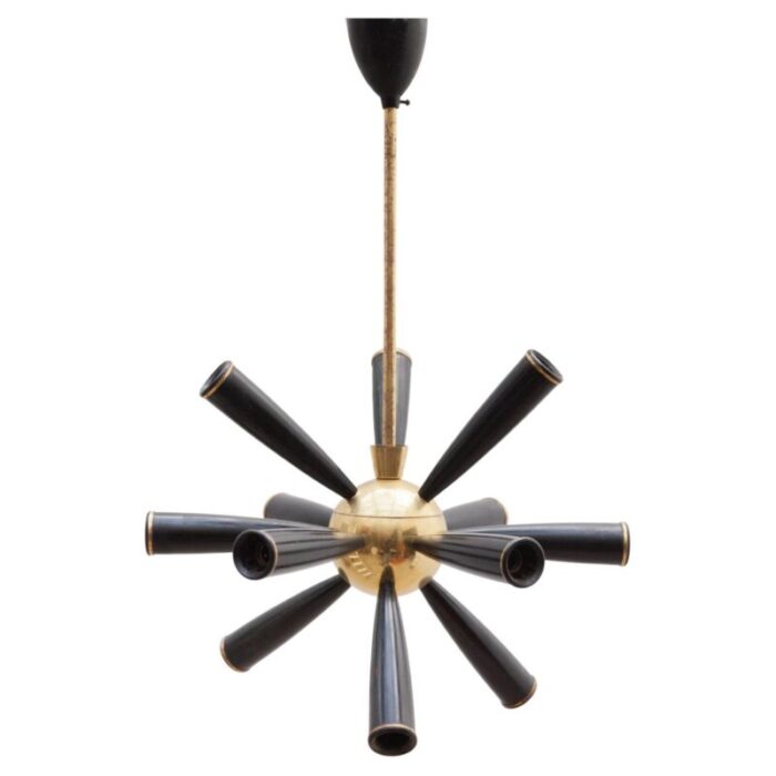 black and brass twelve light sputnik chandelier from stilnovo italy 1950s 1