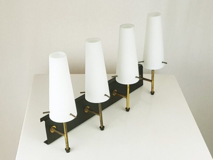 black metal brass opaline glass 4 light wall lamps set of 5 3