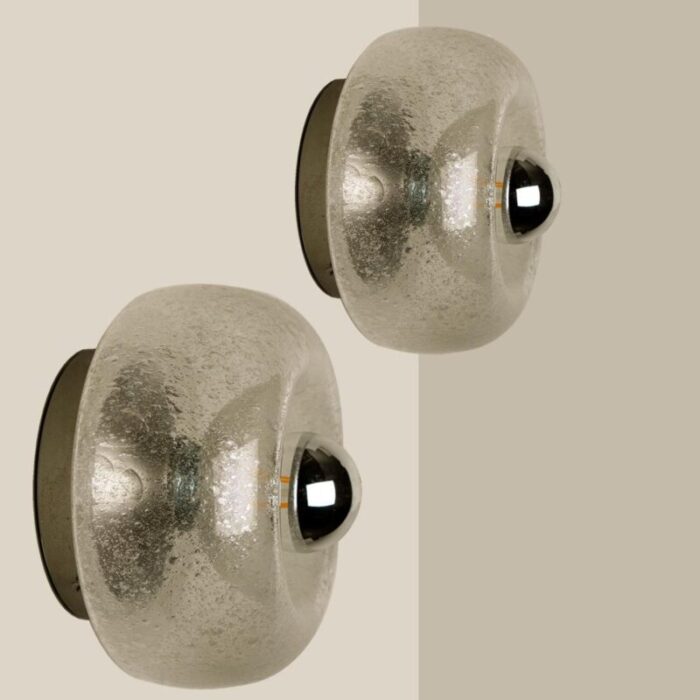 blown glass and chrome wall lights from limburg glashuette 1960s set of 2 3