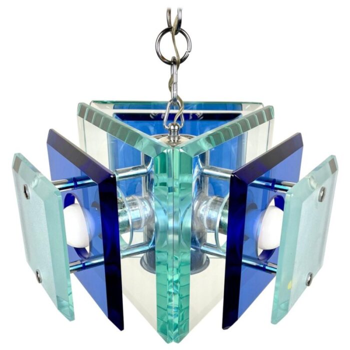 blue glass chrome chandelier from lupi cristal luxor italy 1970s 1