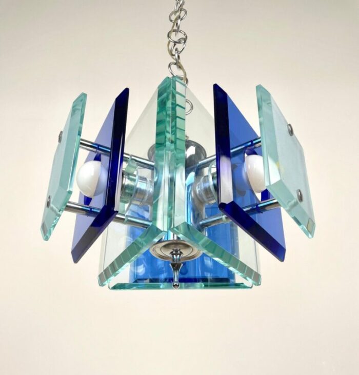 blue glass chrome chandelier from lupi cristal luxor italy 1970s 8