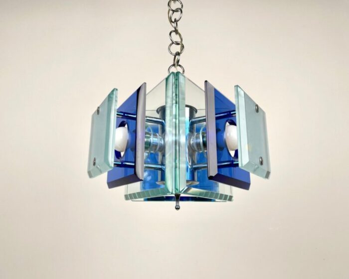 blue glass chrome chandelier from lupi cristal luxor italy 1970s 9